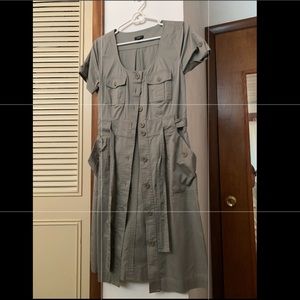 Army green button down dress